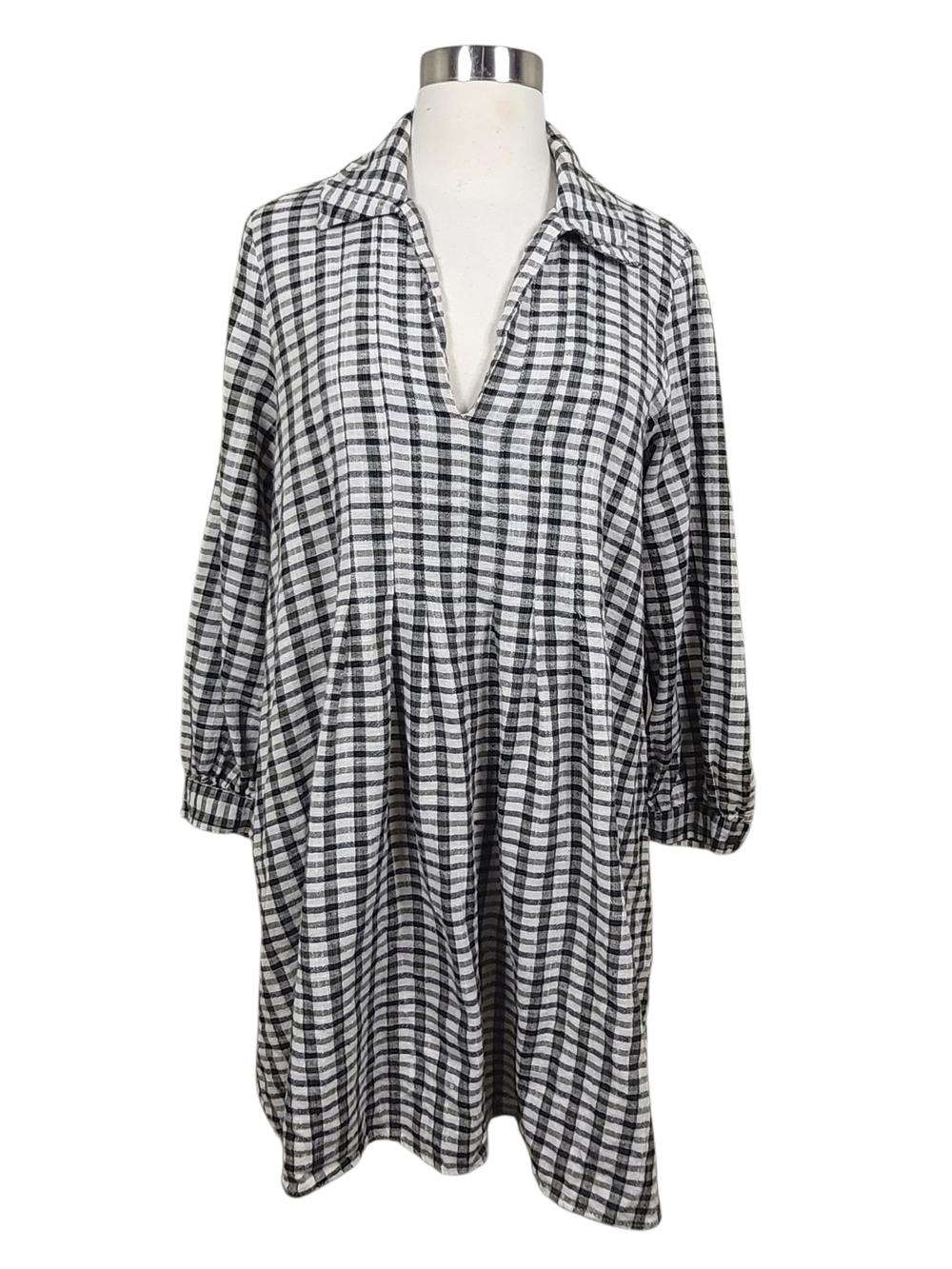 ZARA Plaid V-Neck Checked Chore Cabincore Cottagecore Peasant Dress Size Medium